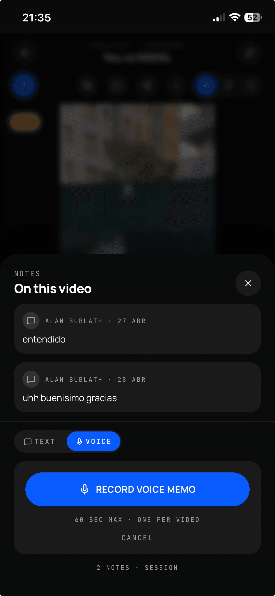Voice and text notes pinned to specific video frames